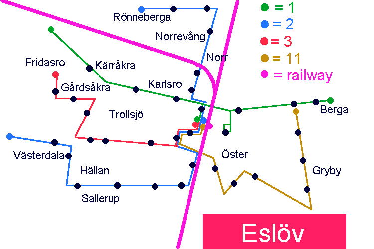 Schematic map over Eslöv bus network.